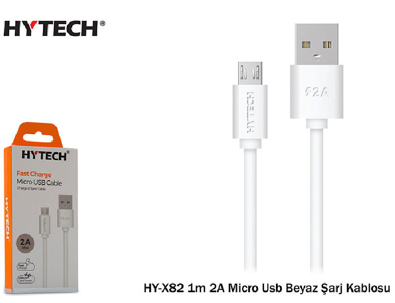 Hytech 1m 2A Micro USB Beyaz Şarj Kablosu