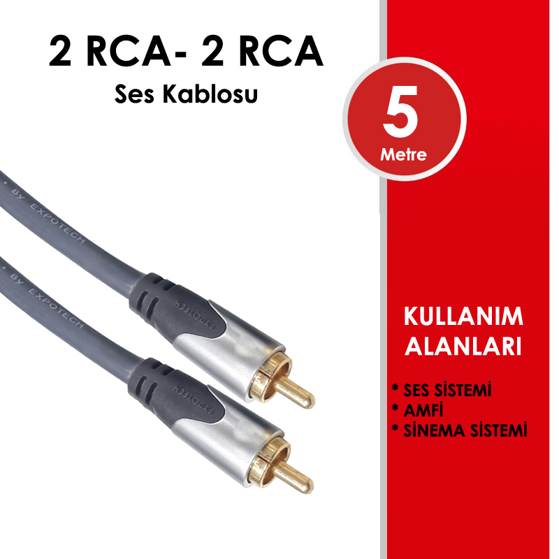 2 RCA - 2 RCA Gold Altin Kaplama 5 Metre Kablo