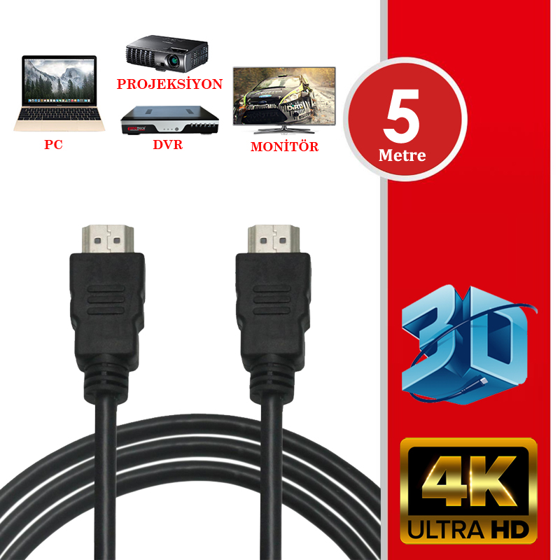 5 Metre Hdmi Kablo Full HD 3D Ses Görüntü Kablosu 4K