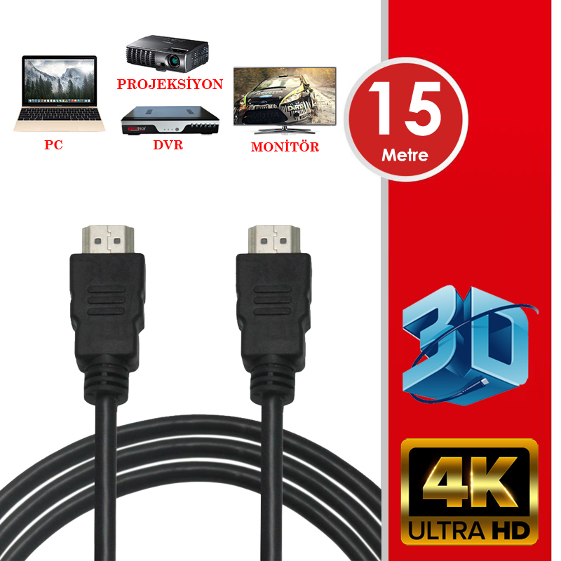 15 Metre Hdmi Kablo Full HD 3D Ses Görüntü Kablosu 4K