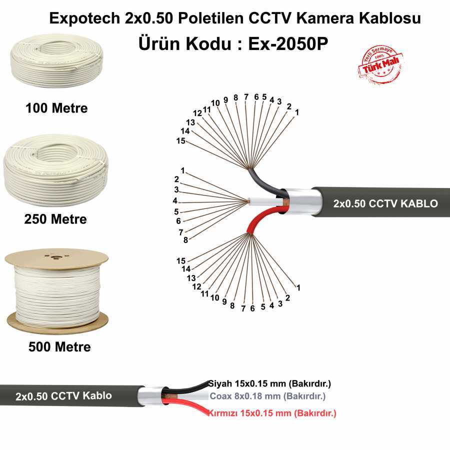 Expotech 2x0.50 Poletilen CCTV Kamera Kablosu Kaliteli