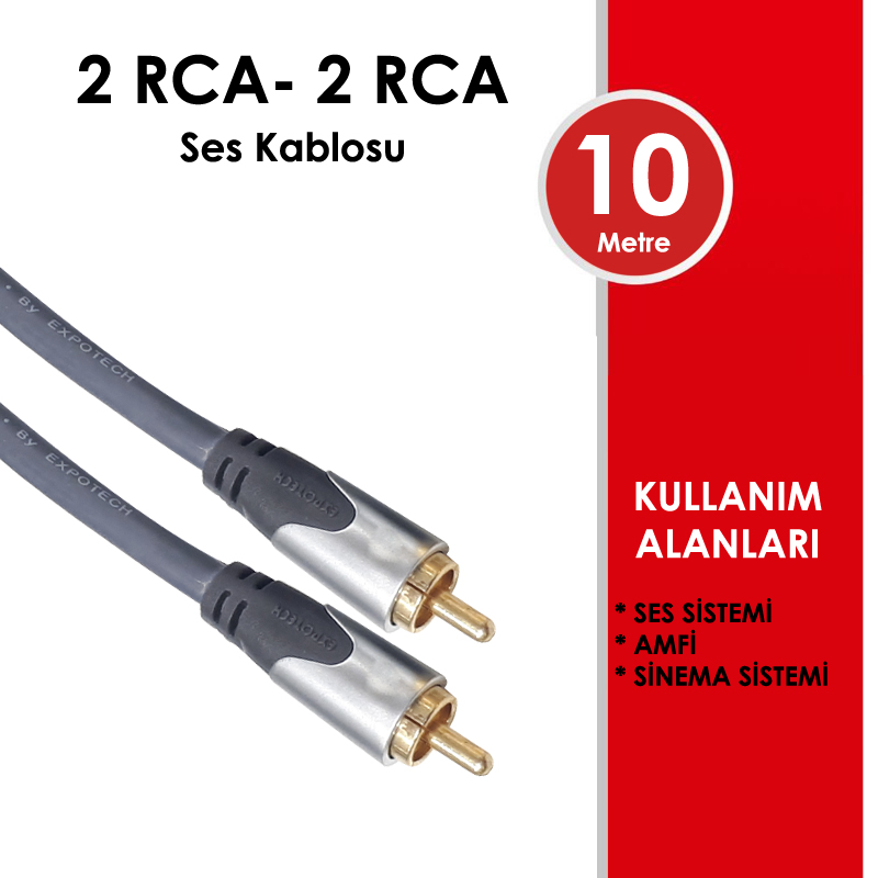 2 RCA - 2 RCA Gold Altin Kaplama 10 Metre Kablo