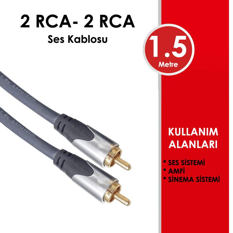 2 RCA - 2 RCA Gold Altin Kaplama 1.5 Metre Kablo