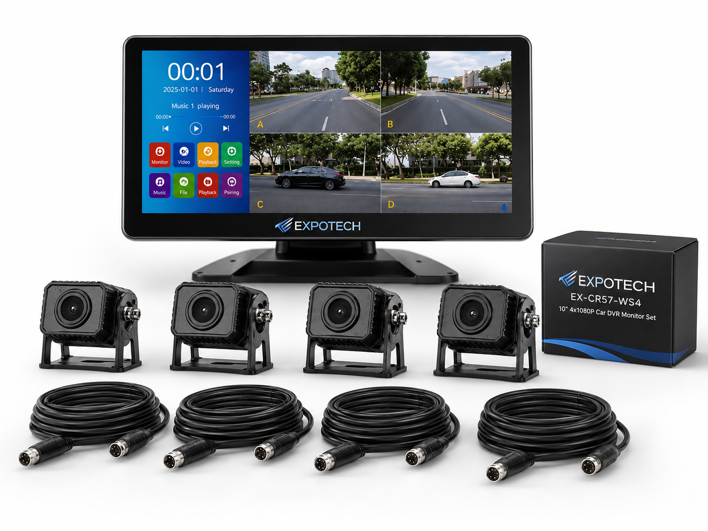 EXPOTECH EX-CR57-WS4 10” 4 Kameralı Kayıtlı Araç Kamera Monitör Seti