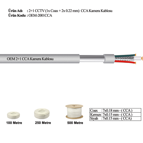 OEM 2+1 CCTV CCA Kamera Kablosu Kaliteli