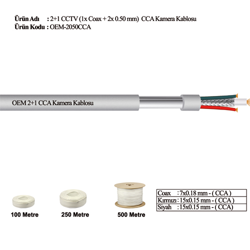 OEM 2x0.50 CCTV CCA Kablo Kamera Kablolu